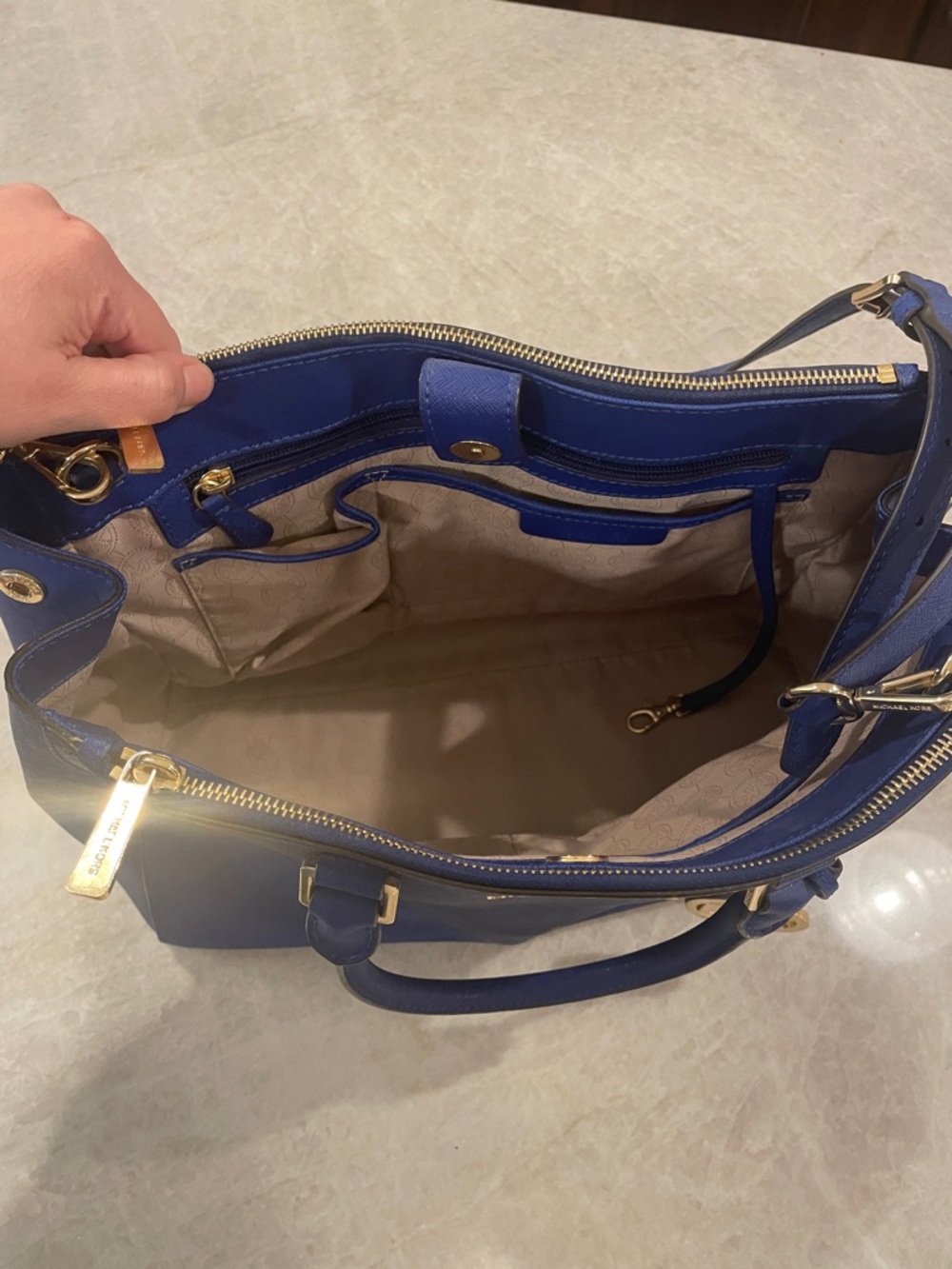 Michael Kors Royal Blue Saffiano Leather Satchel with Gold Hardware - Picture 6 of 7